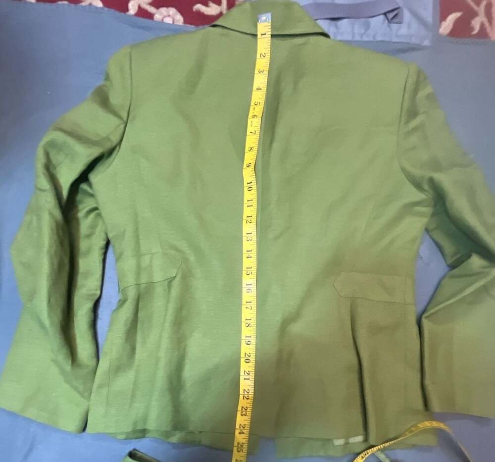 Le Suit Petite Women's 10P Lime Green Linen Blend Blazer and Skirt Suit Set - Picture 11 of 16
